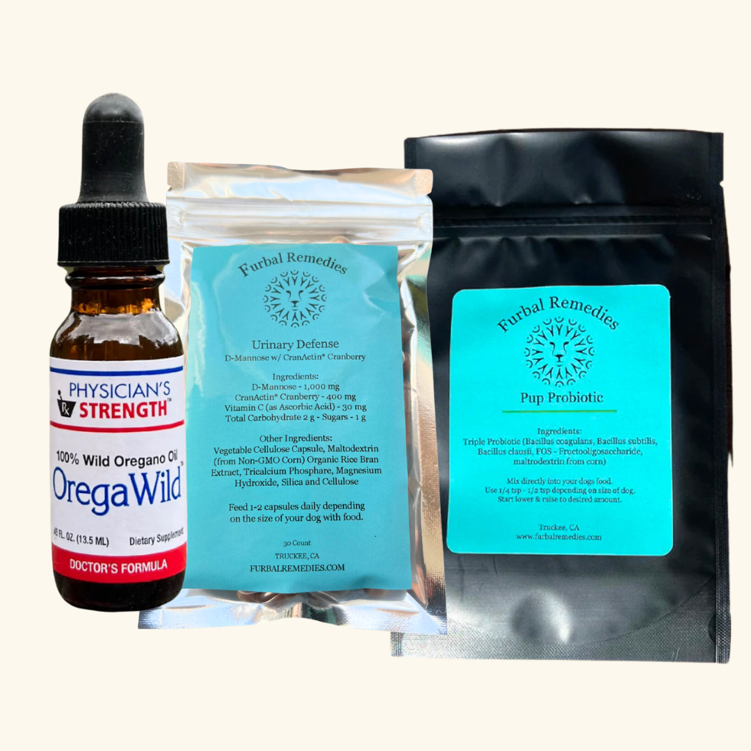 Dog UTI destroyer bundle — oil of oregano, urinary defense capsules & probiotic for urinary health